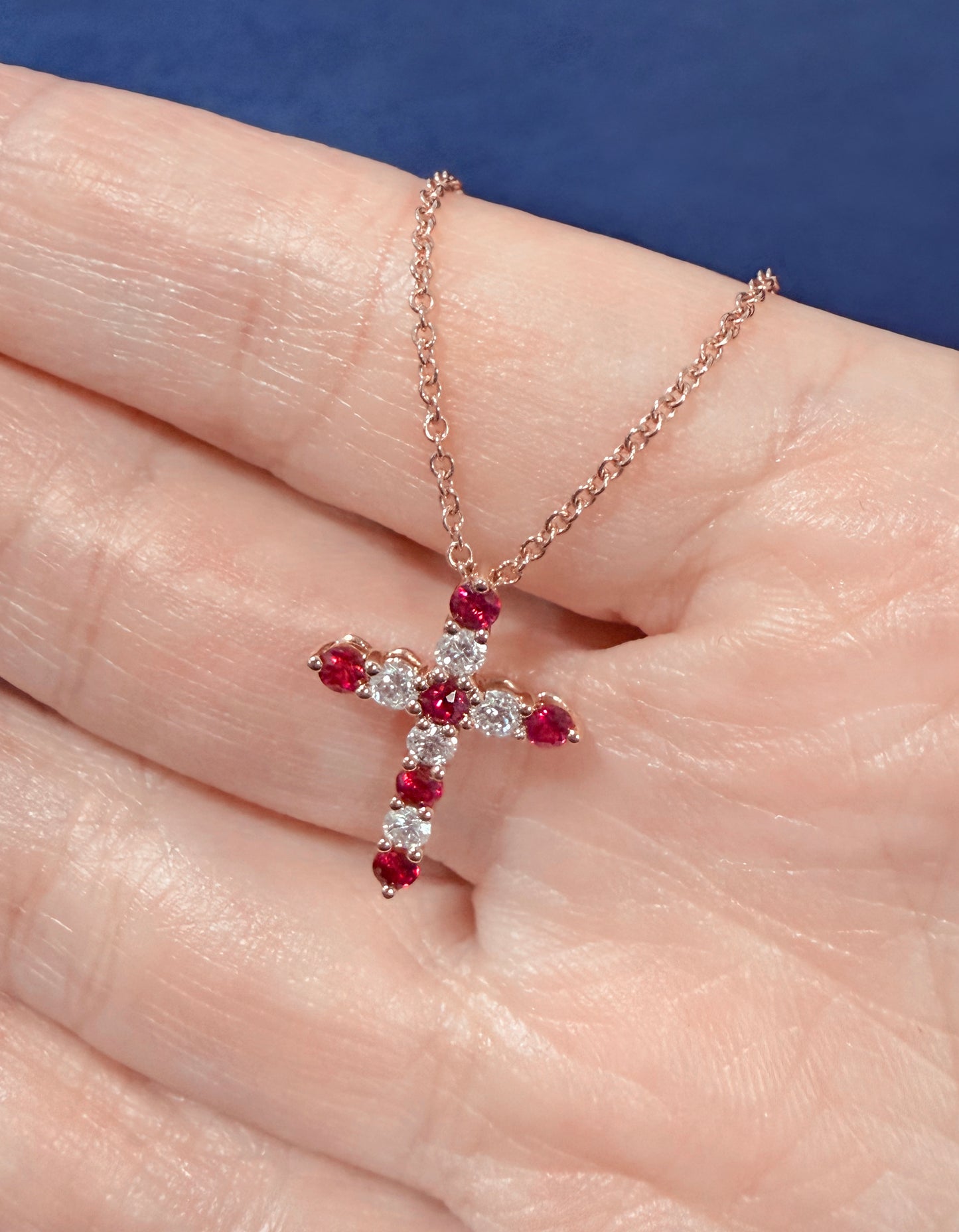 Natural Burmese Ruby & Diamond Cross Pendant in 18K Rose Gold #402