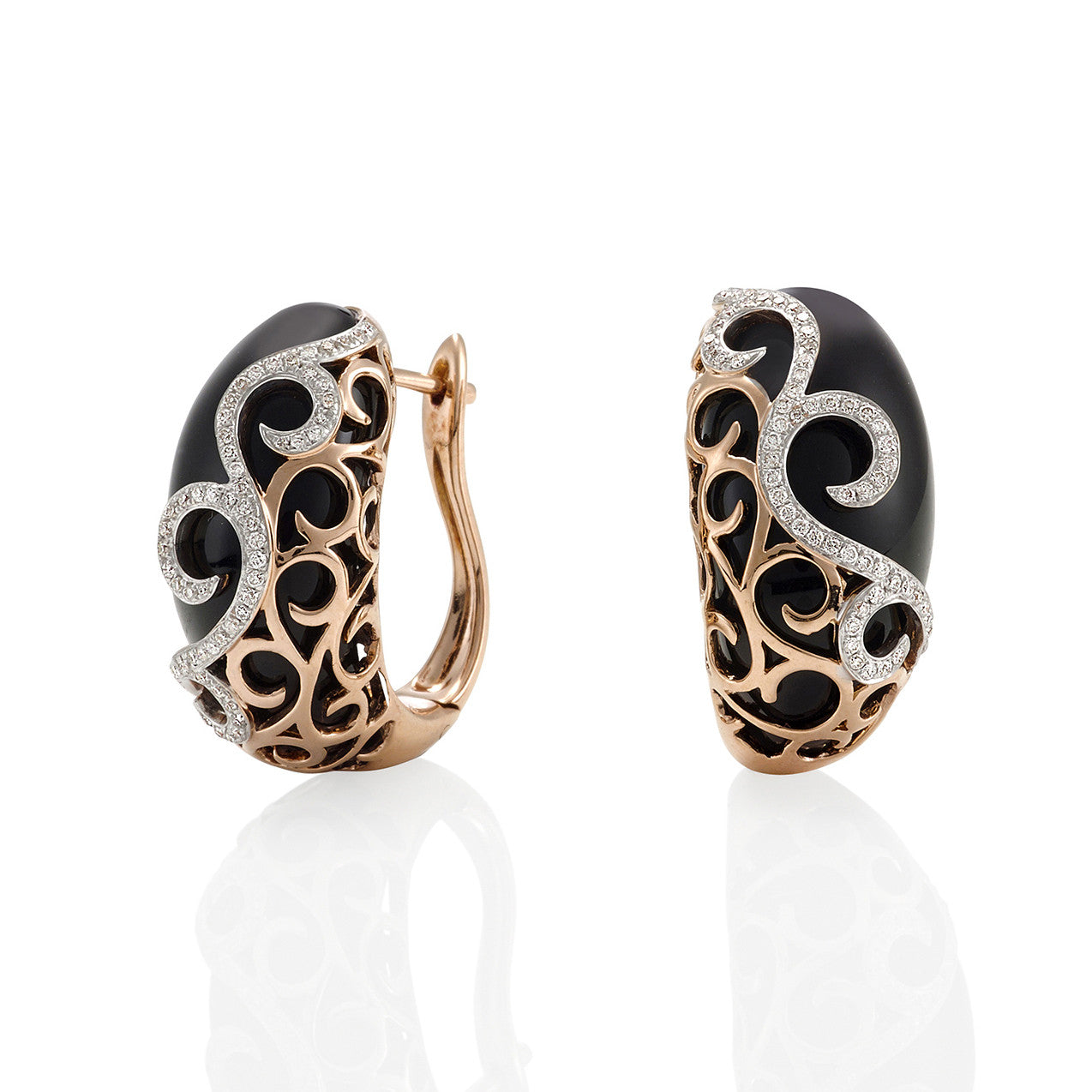 (SOLD) Black Onyx Diamond Earrings with Rose Gold #107