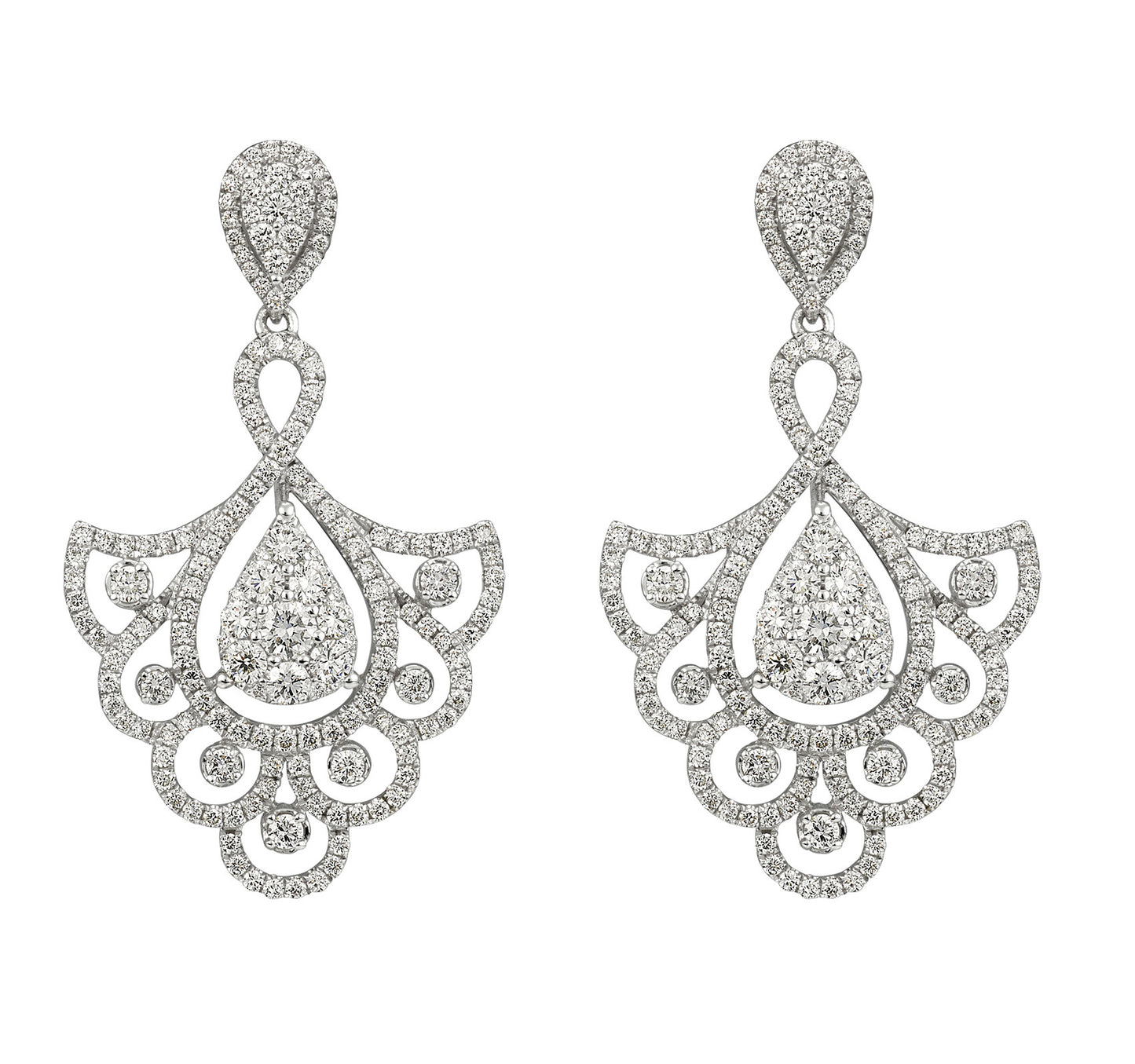 Diamond Fan Earrings in 18K White Gold #200