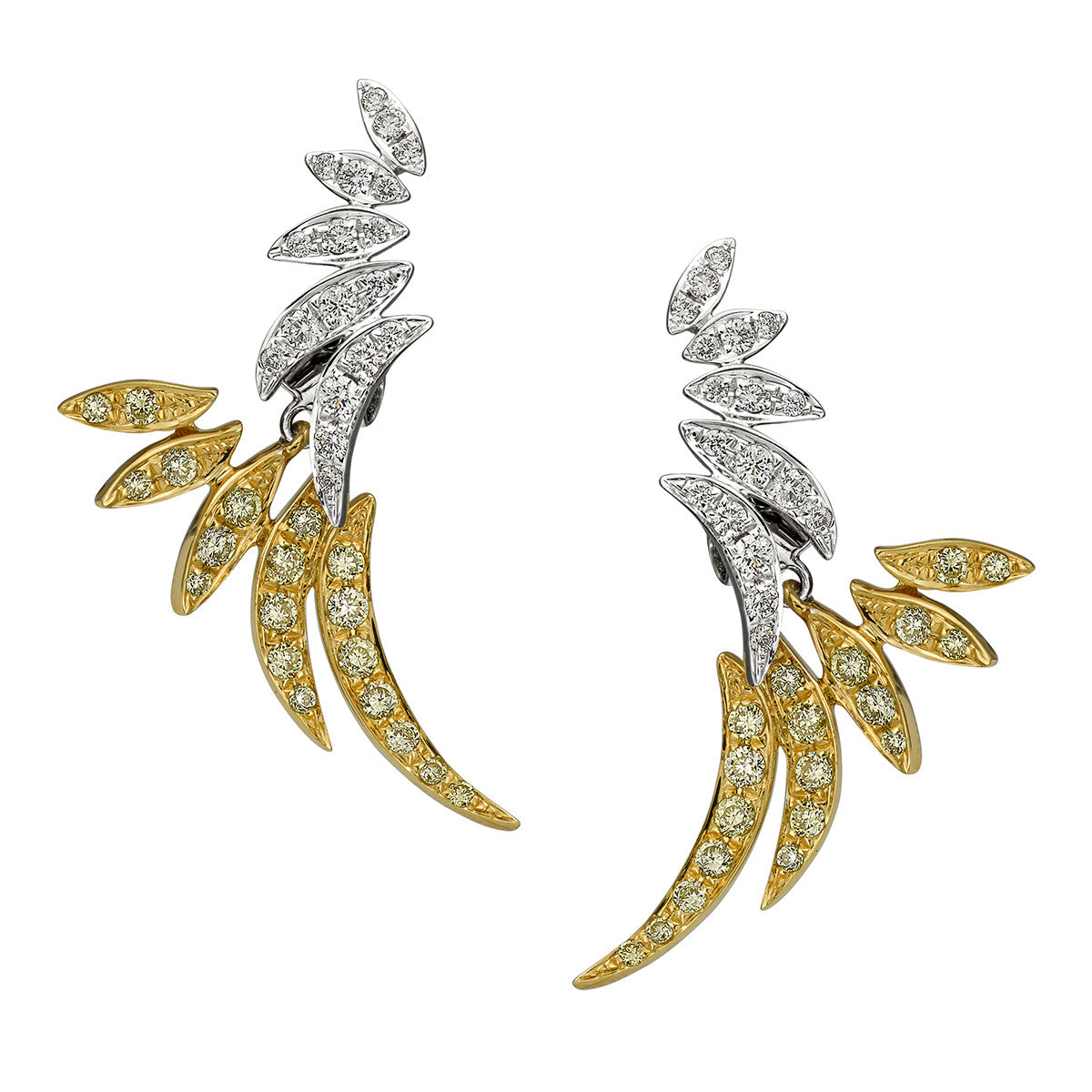 (SOLD) 18KY White & Yellow Diamond Winged Earrings #7
