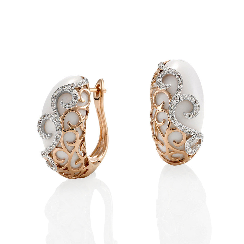 (SOLD) White Onyx Diamond Earrings with Rose Gold #110