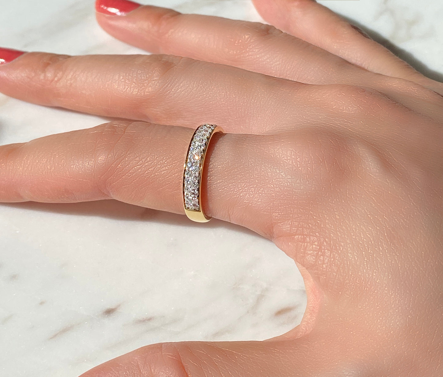 18K Yellow Gold Two Row Pavé Diamond Ring #13
