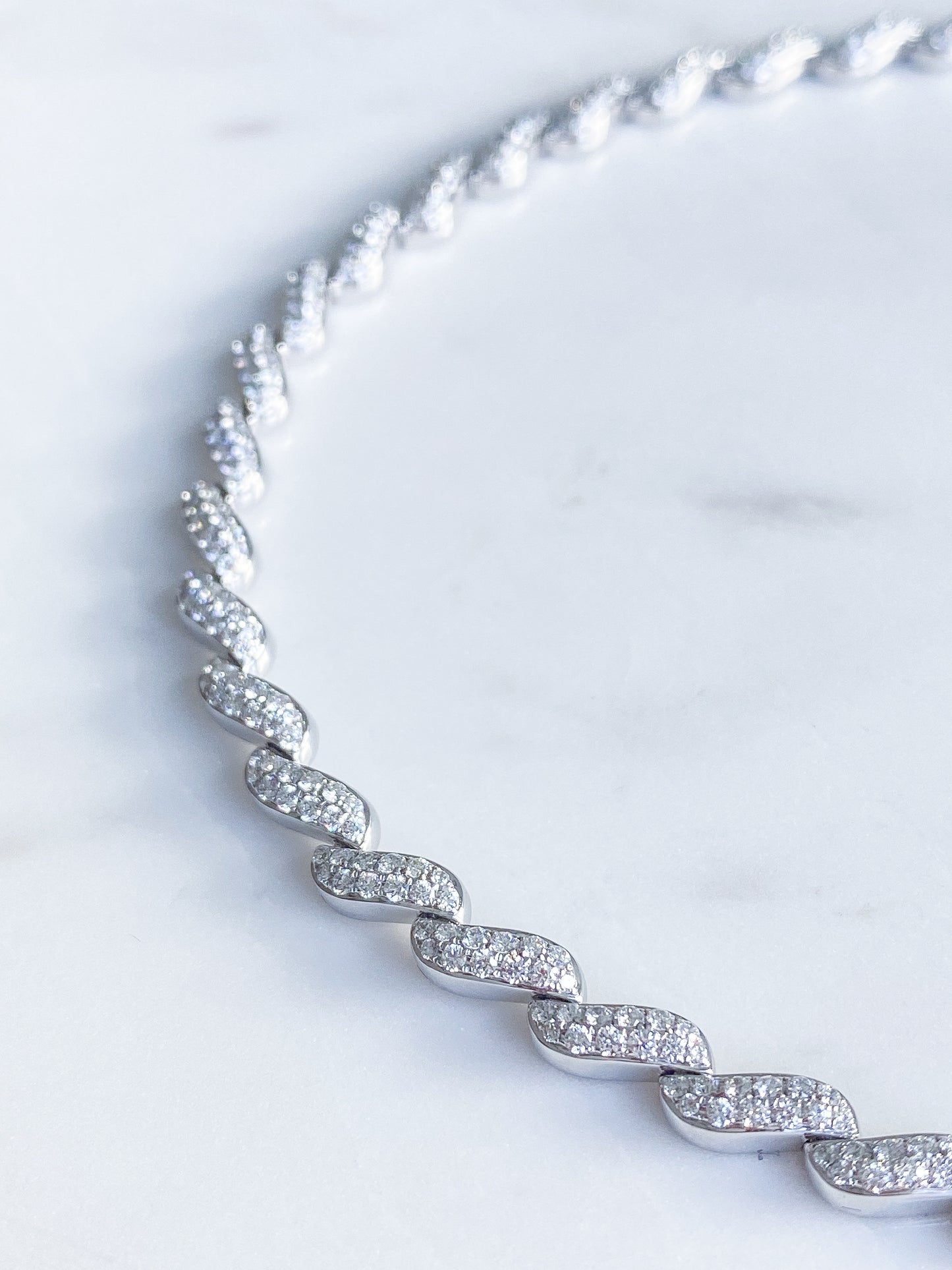 Natural Diamond Wave Necklace in 18K White Gold #237