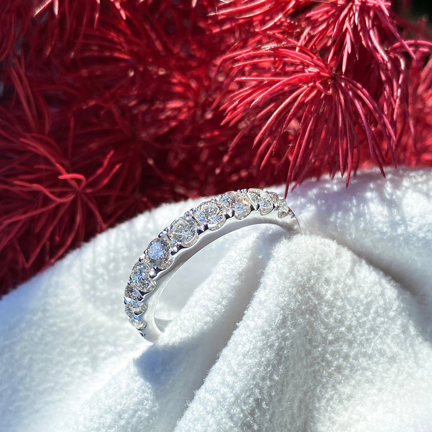 Natural Diamond Half Eternity Ring in 18K White Gold #355