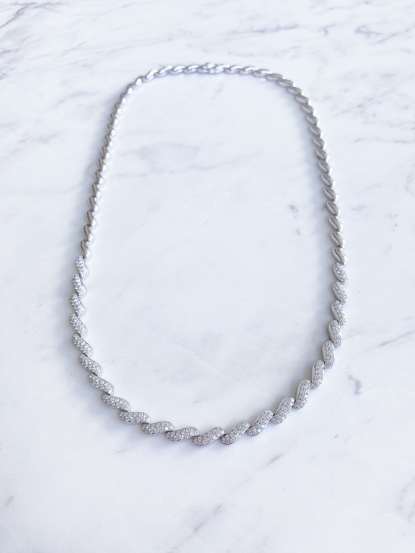 Natural Diamond Wave Necklace in 18K White Gold #237