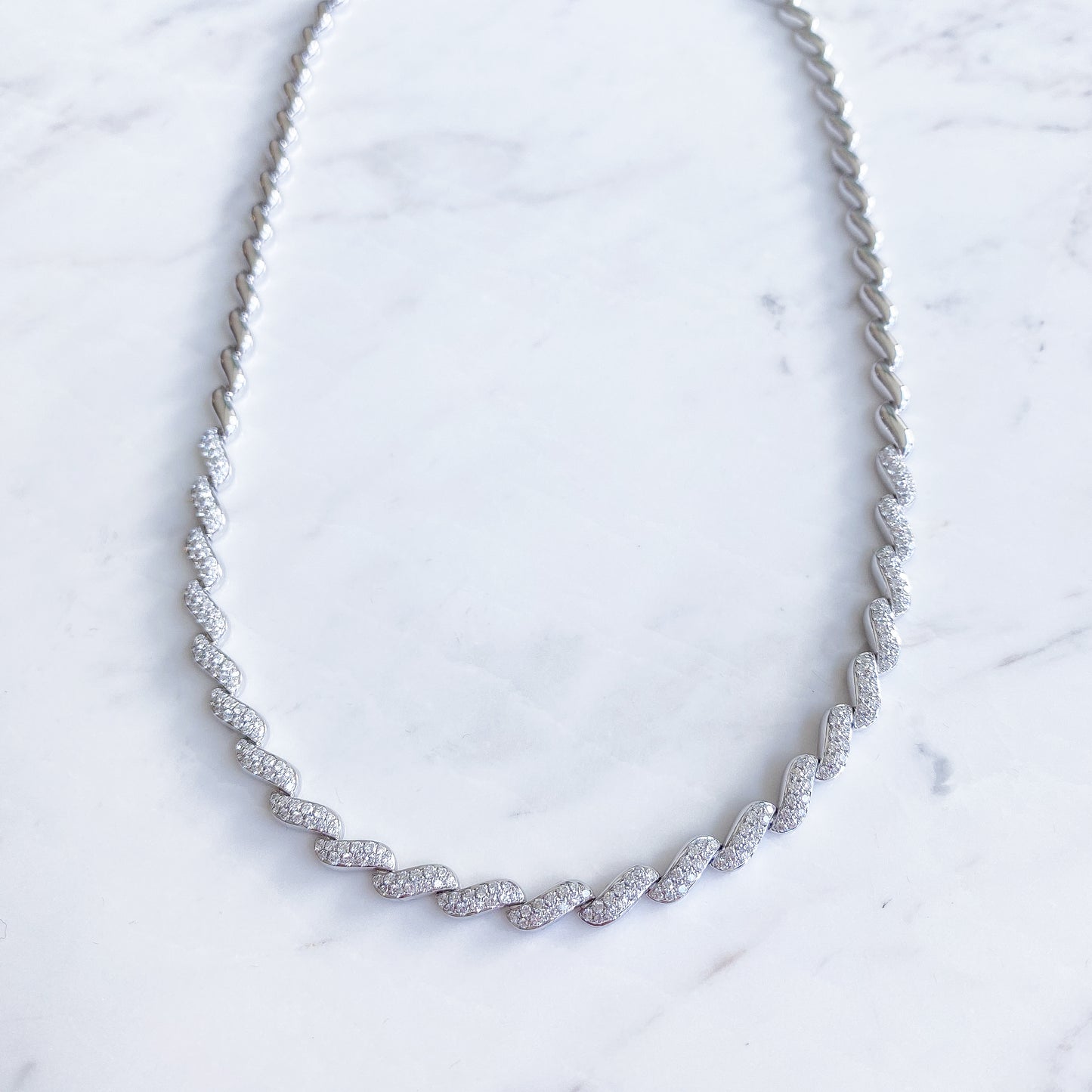 Natural Diamond Wave Necklace in 18K White Gold #237