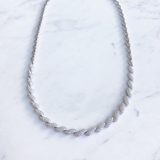 Natural Diamond Wave Necklace in 18K White Gold #237