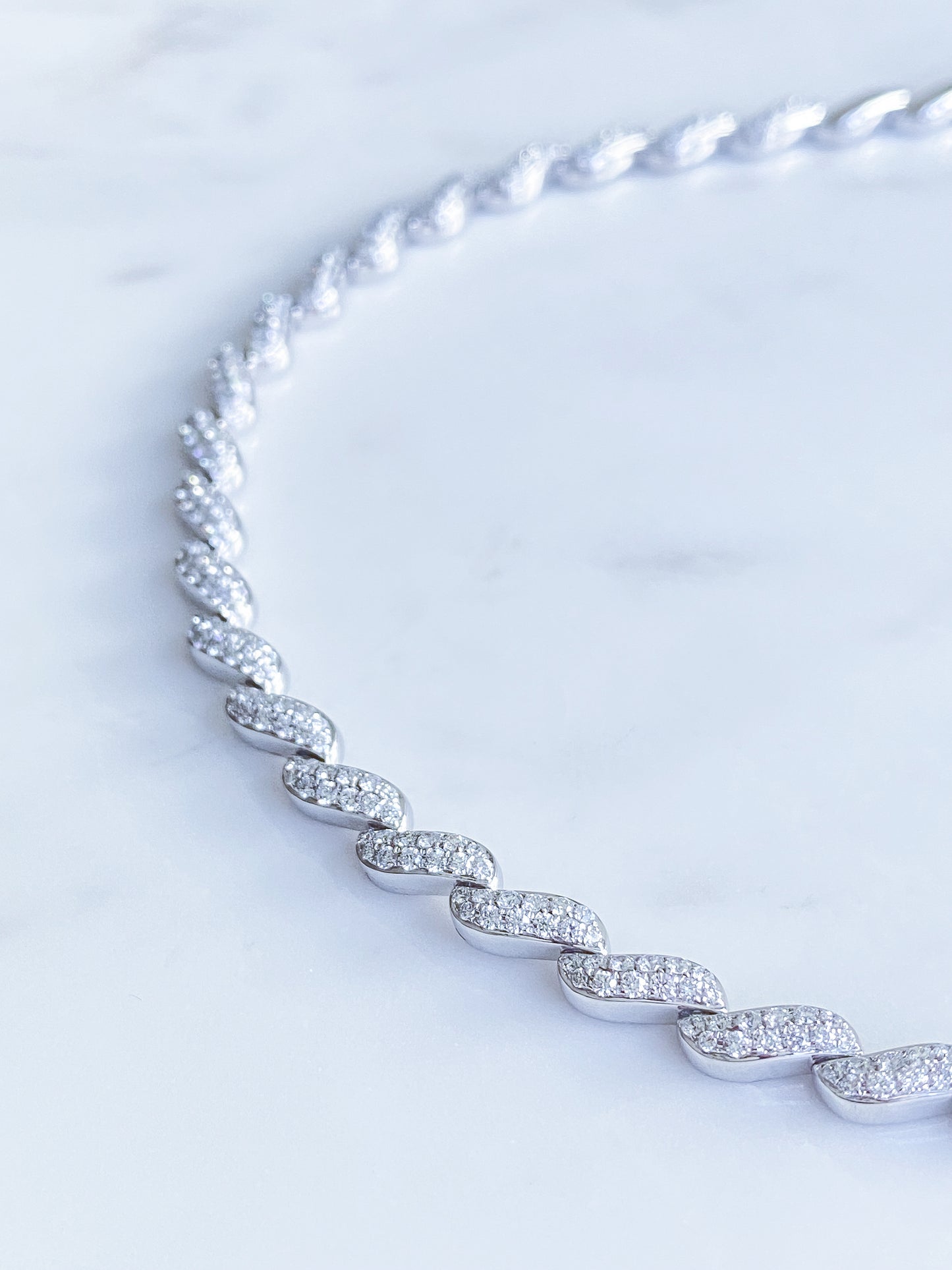 Natural Diamond Wave Necklace in 18K White Gold #237