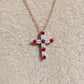 Natural Burmese Ruby & Diamond Cross Pendant in 18K Rose Gold #402