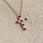 Natural Burmese Ruby & Diamond Cross Pendant in 18K Rose Gold #402