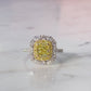 GIA Cushion Cut Fancy Intense Yellow Diamond Halo Ring in 18K Y/W Gold #394