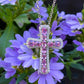 Oval Pink Sapphire & Diamond Cross Pendant in 18K White Gold #398