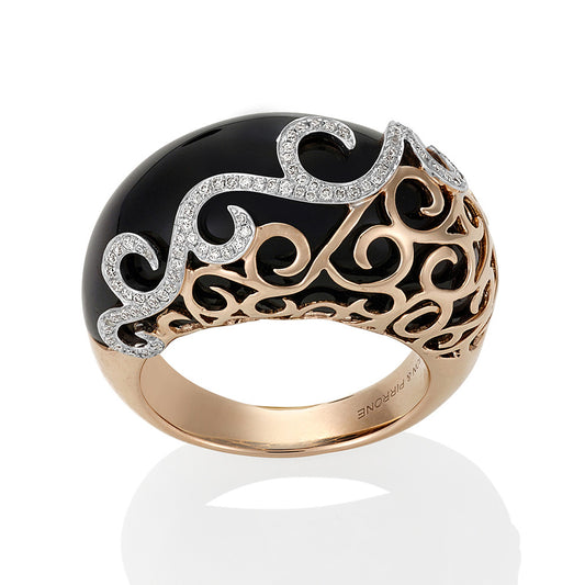 (SOLD) Black Onyx Diamond Ring with Rose Gold #108
