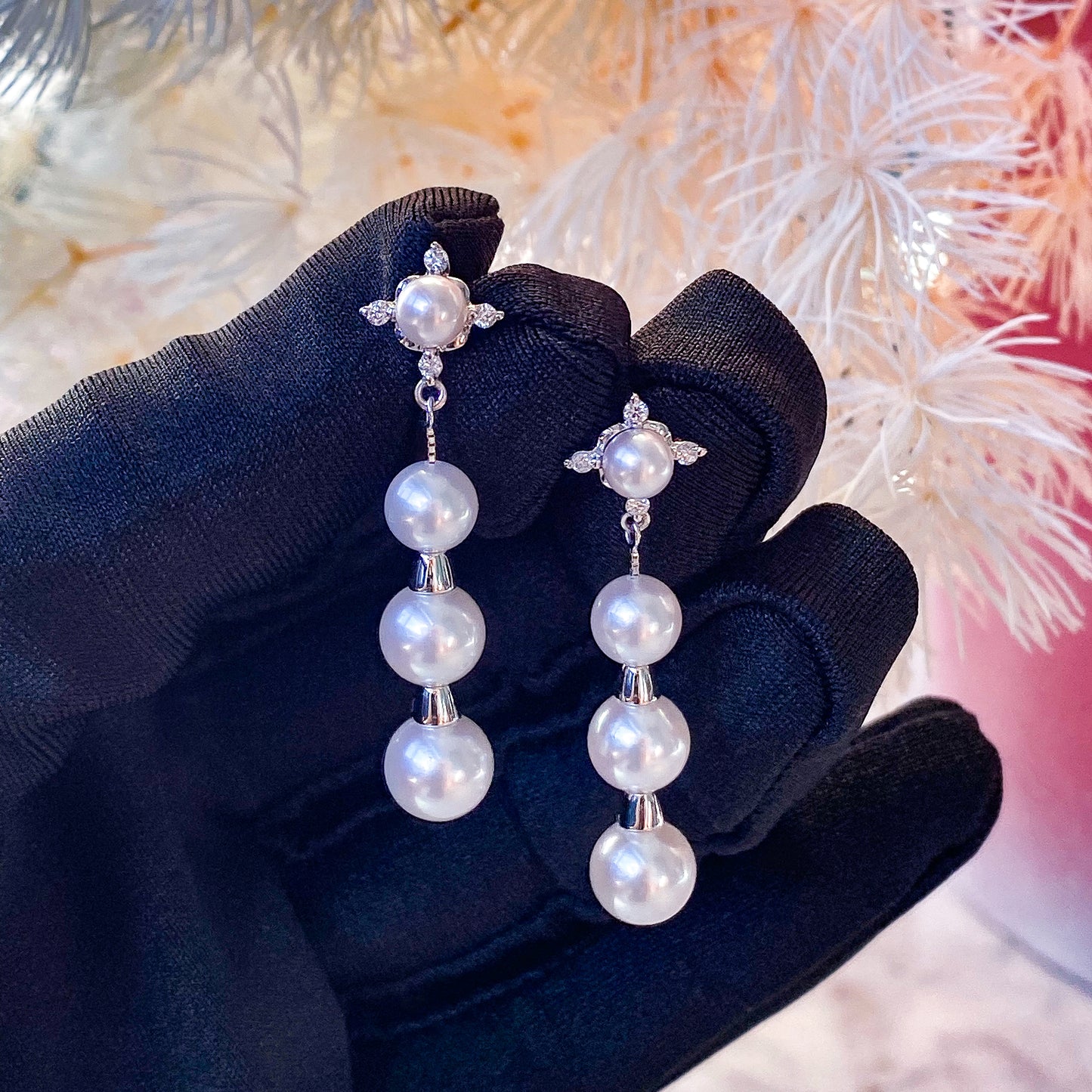 (SOLD) Akoya Pearls with Diamond Earring #63