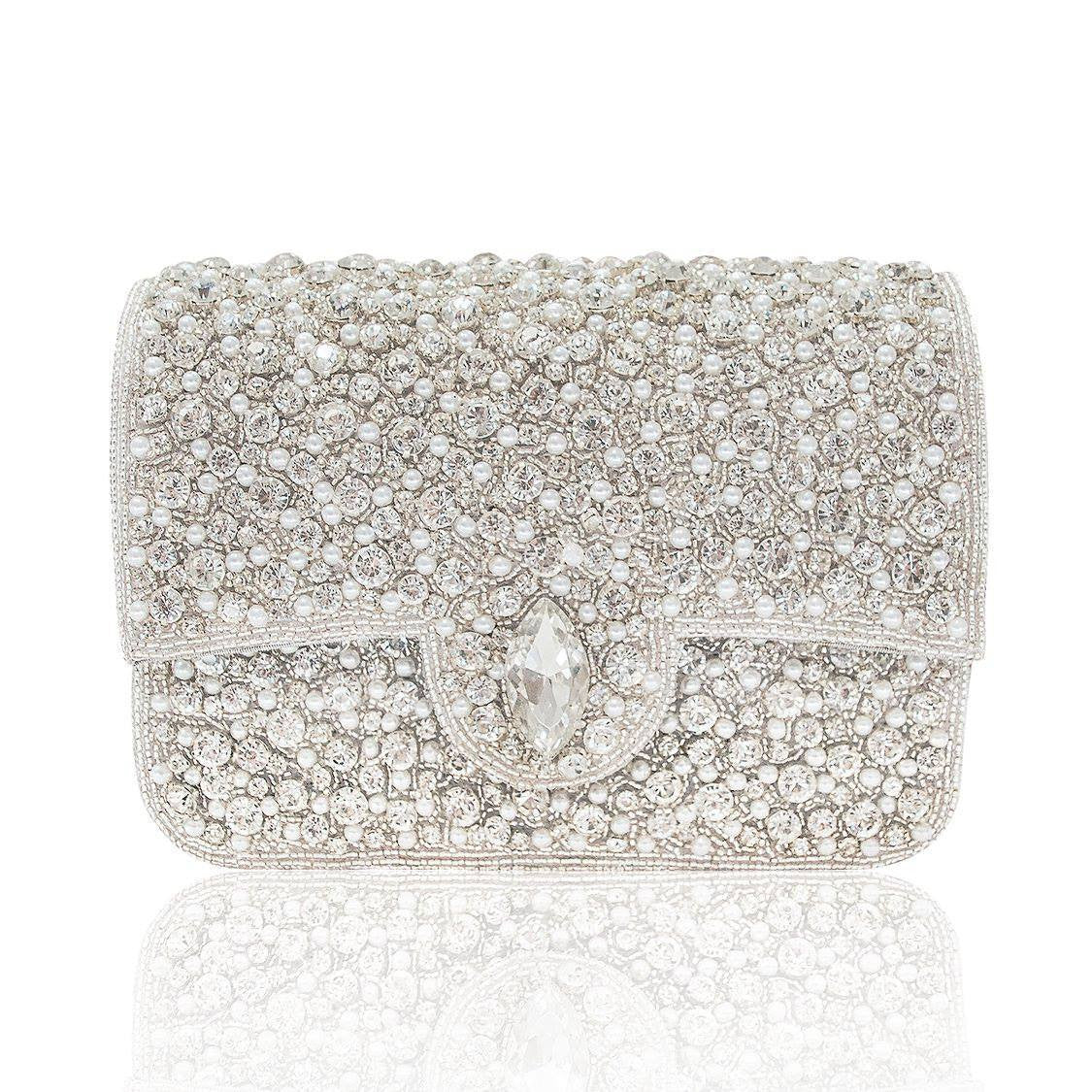 Hand Embroidered Clutch - Silver #7