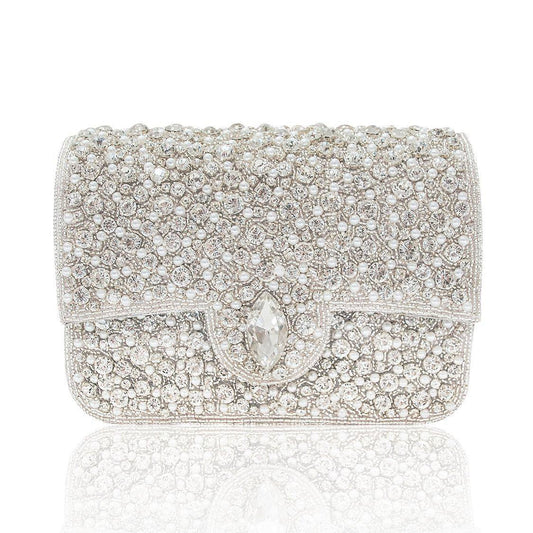 Hand Embroidered Clutch - Silver #7