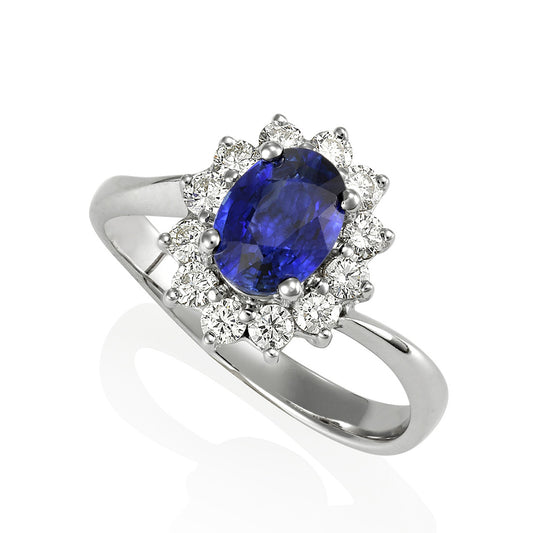 (SOLD) 18KW Oval Blue Sapphire with Diamond Ring #194