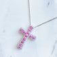 Oval Pink Sapphire & Diamond Cross Pendant in 18K White Gold #398