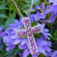 Oval Pink Sapphire & Diamond Cross Pendant in 18K White Gold #398