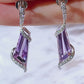 (SOLD) Amethyst Diamond Drop Earrings in 18K White Gold #314