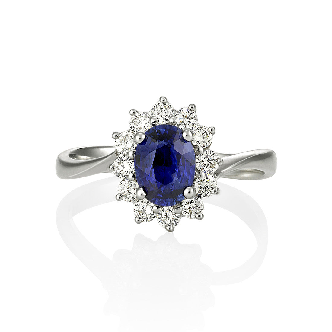 (SOLD) 18KW Oval Blue Sapphire with Diamond Ring #194