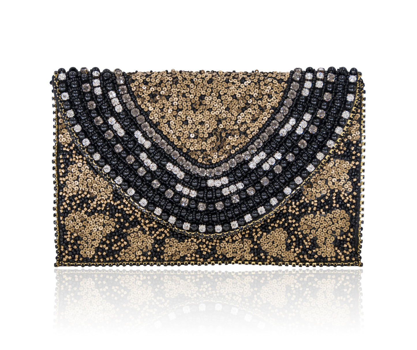Hand Embroidered Envelope Clutch Black Gold #22