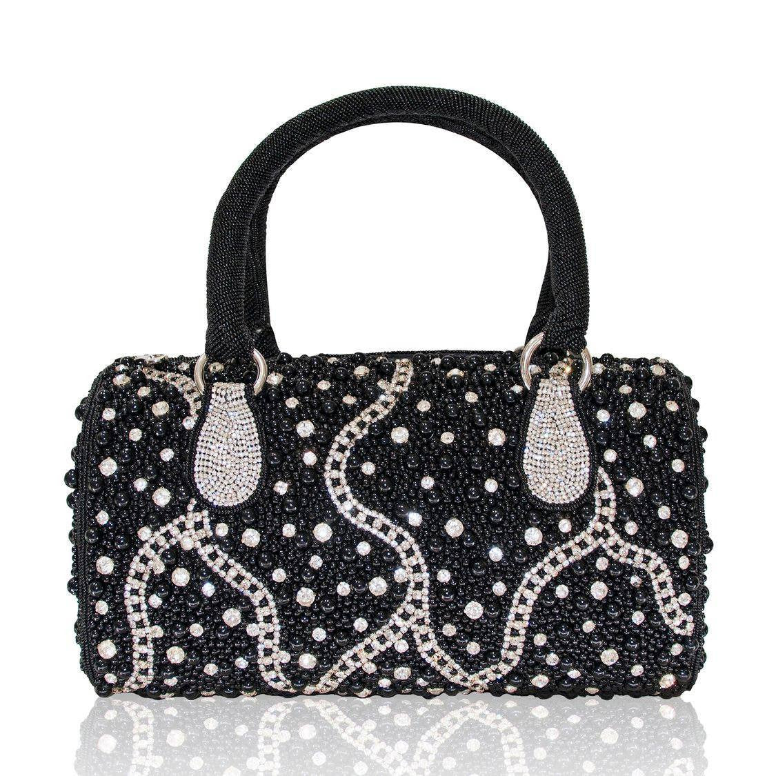 Hand Embroidered Top Handles Handbag - Black #8