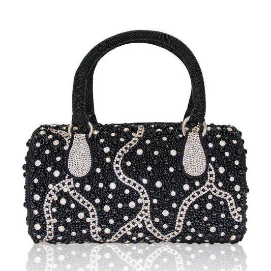 Hand Embroidered Top Handles Handbag - Black #8