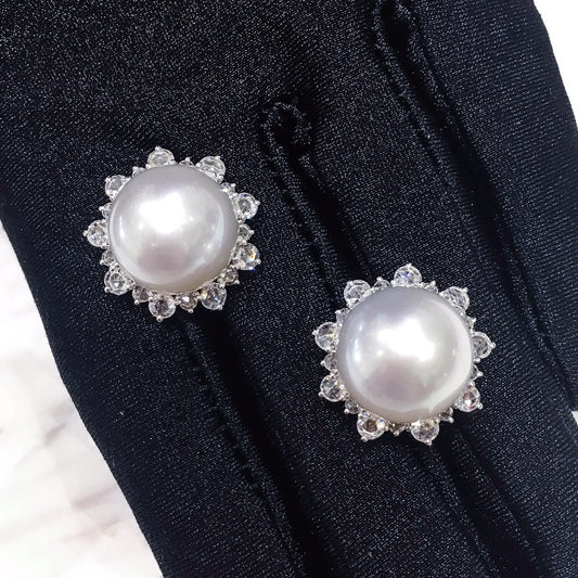 White South Sea Pearl with Diamond Earrings #295