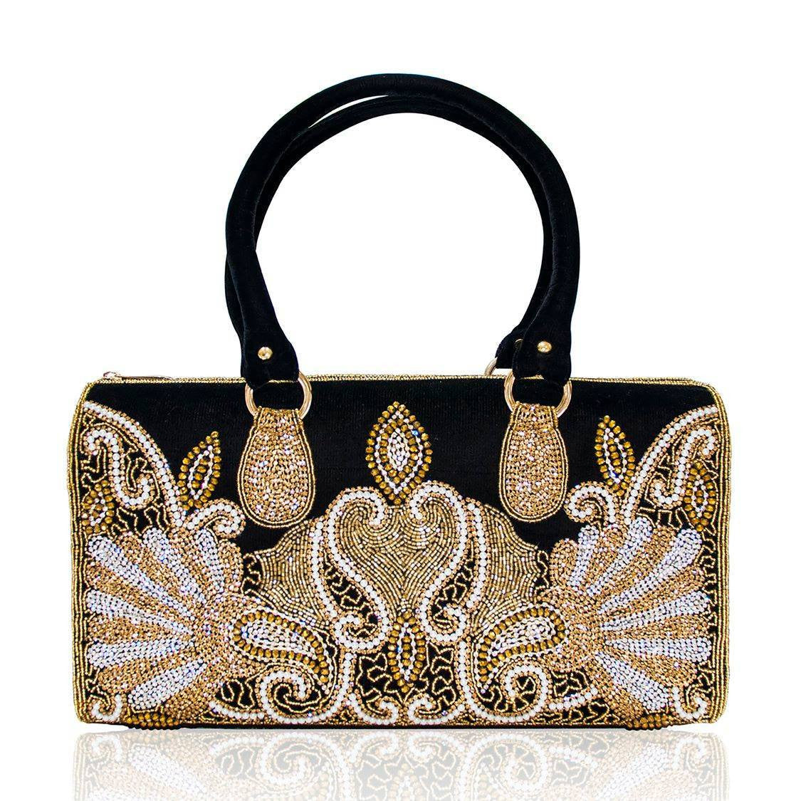 Hand Embroidered Top Handles Handbag - Black #14
