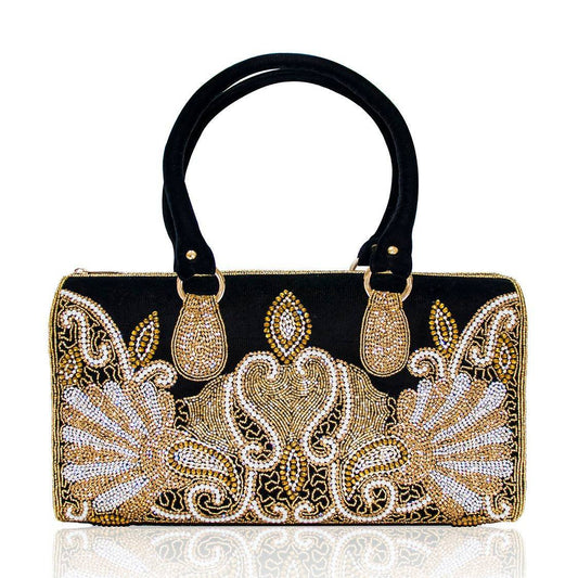 Hand Embroidered Top Handles Handbag - Black #14