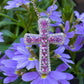Oval Pink Sapphire & Diamond Cross Pendant in 18K White Gold #398