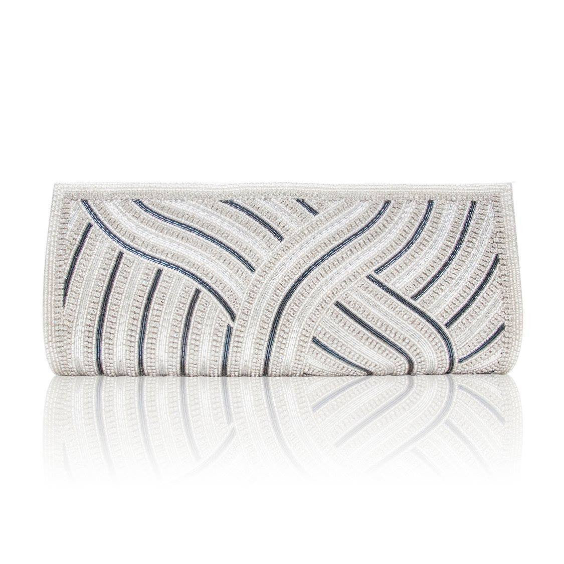 Hand Embroidered Clutch - Silver #9