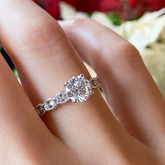 GIA Certified Round Brilliant Diamond with Diamond Band in 18K White Gold #251