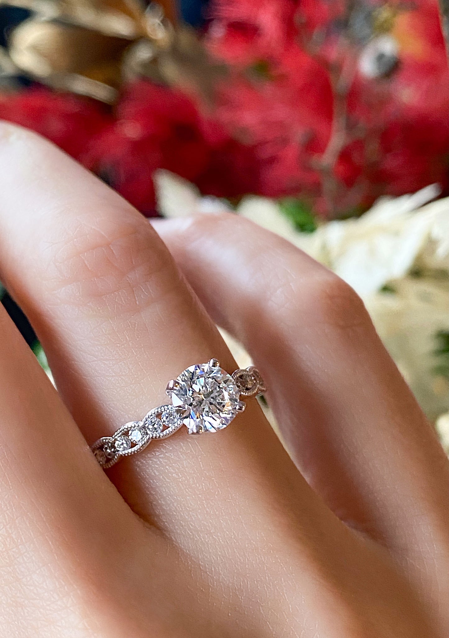 GIA Certified Round Brilliant Diamond with Diamond Band in 18K White Gold #251