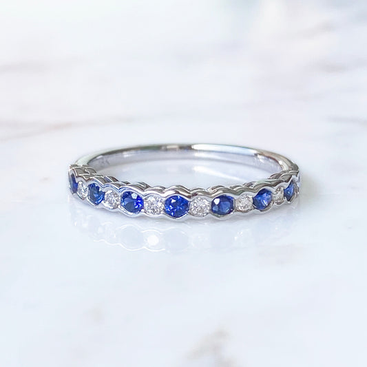Blue Sapphire & Diamond Band Ring #17