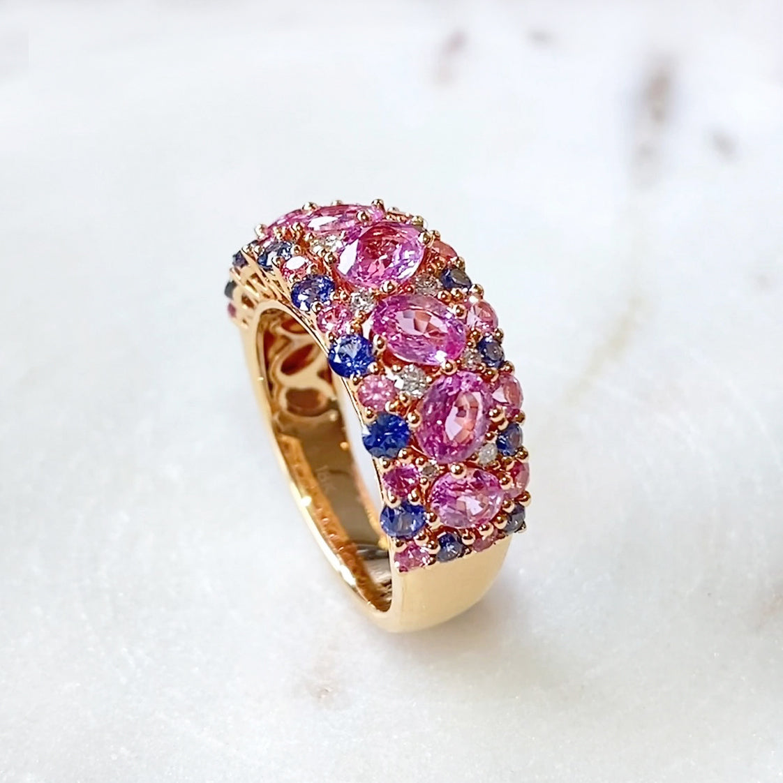 Pink Sapphire & Blue Sapphire with Diamond Ring in 18K Rose Gold  #304