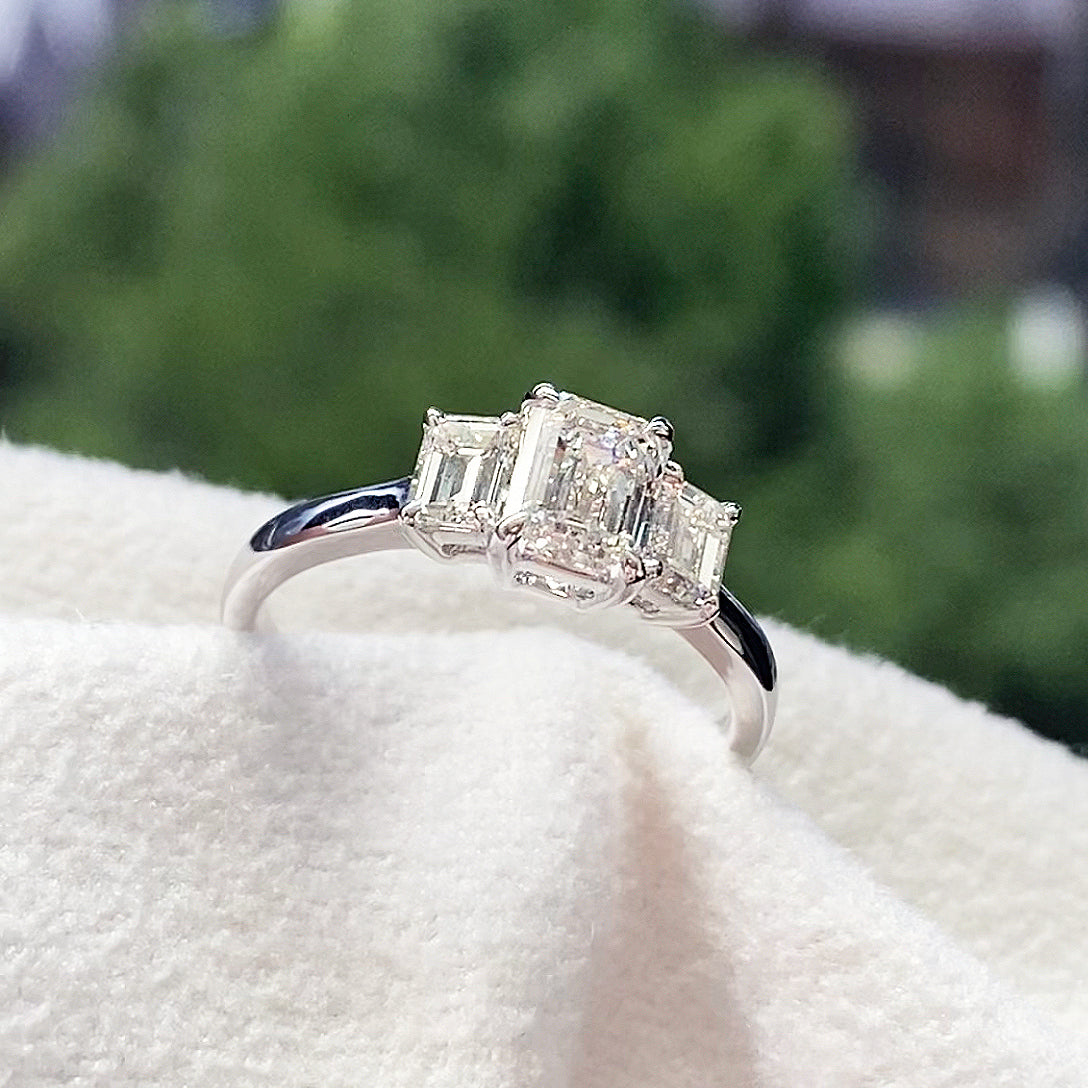 Three Stone Emerald Cut Diamond Ring #382