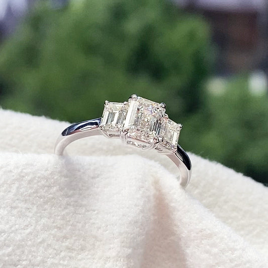 Three Stone Emerald Cut Diamond Ring #382