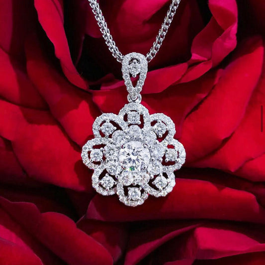 18KW Diamond Flower Pendant#375