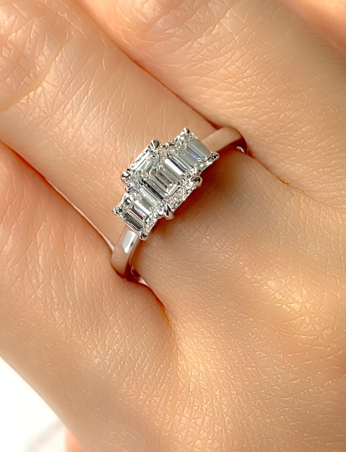 Three Stone Emerald Cut Diamond Ring #382