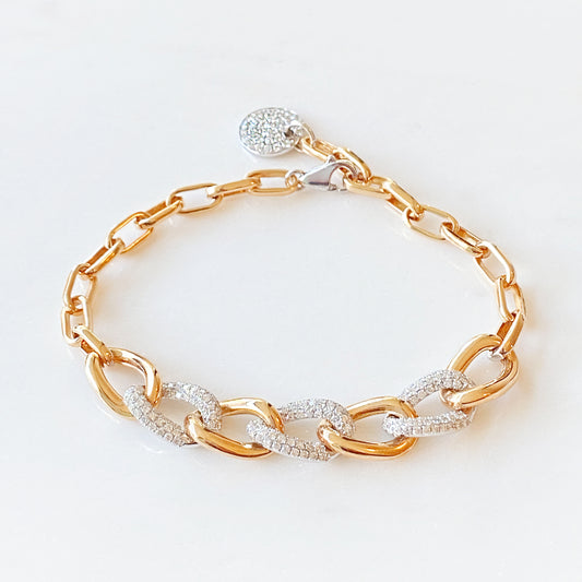 Diamond Link Bracelet in 18K Rose Gold & White Gold
