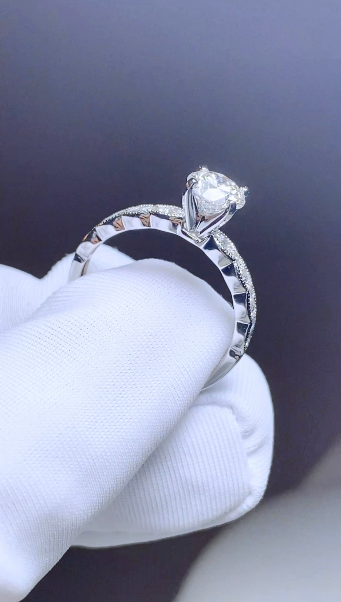 GIA Certified Round Brilliant Diamond with Diamond Band in 18K White Gold #251