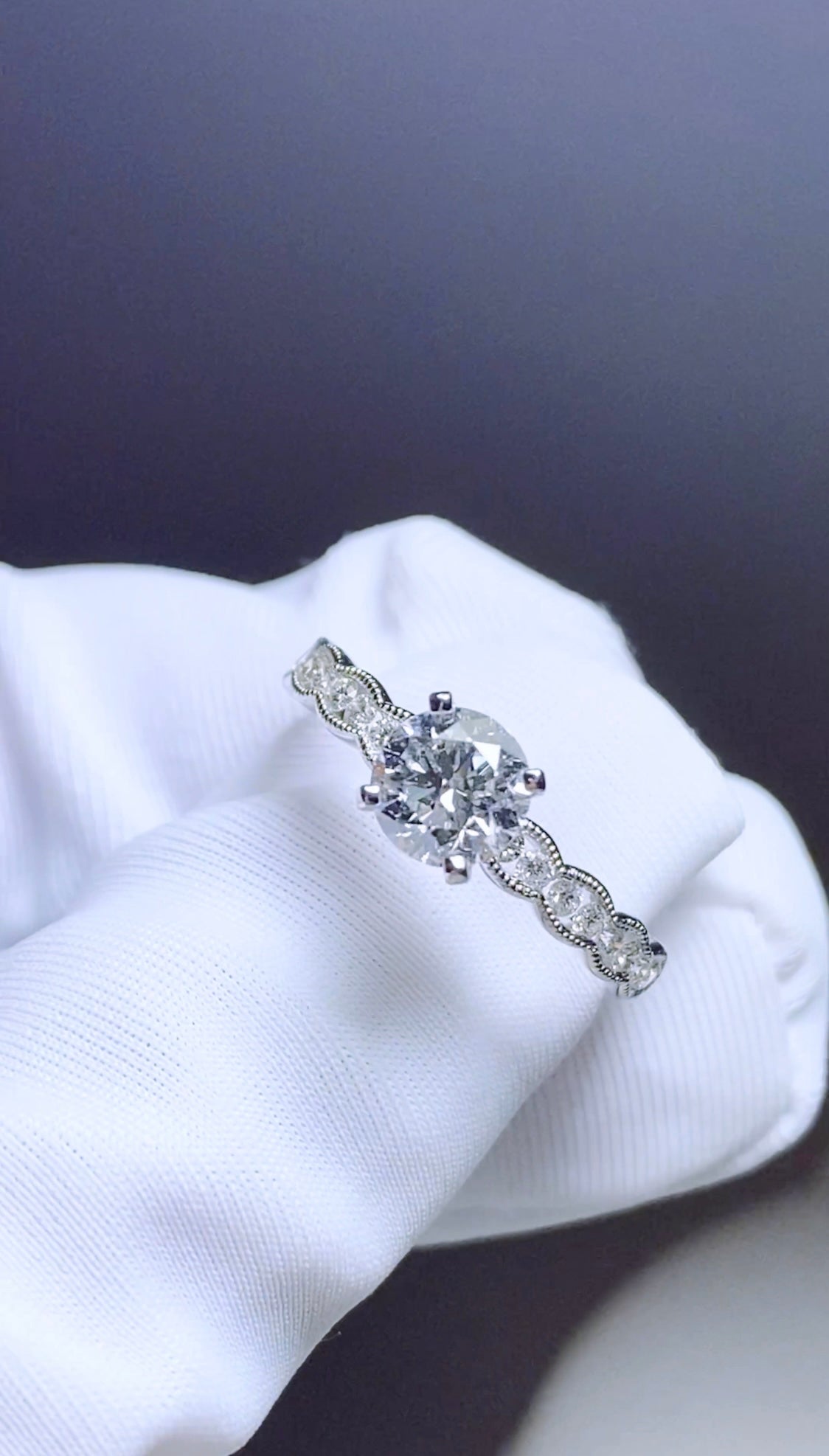GIA Certified Round Brilliant Diamond with Diamond Band in 18K White Gold #251