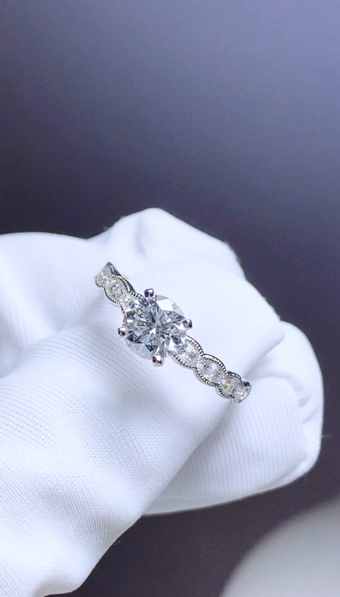 GIA Certified Round Brilliant Diamond with Diamond Band in 18K White Gold #251