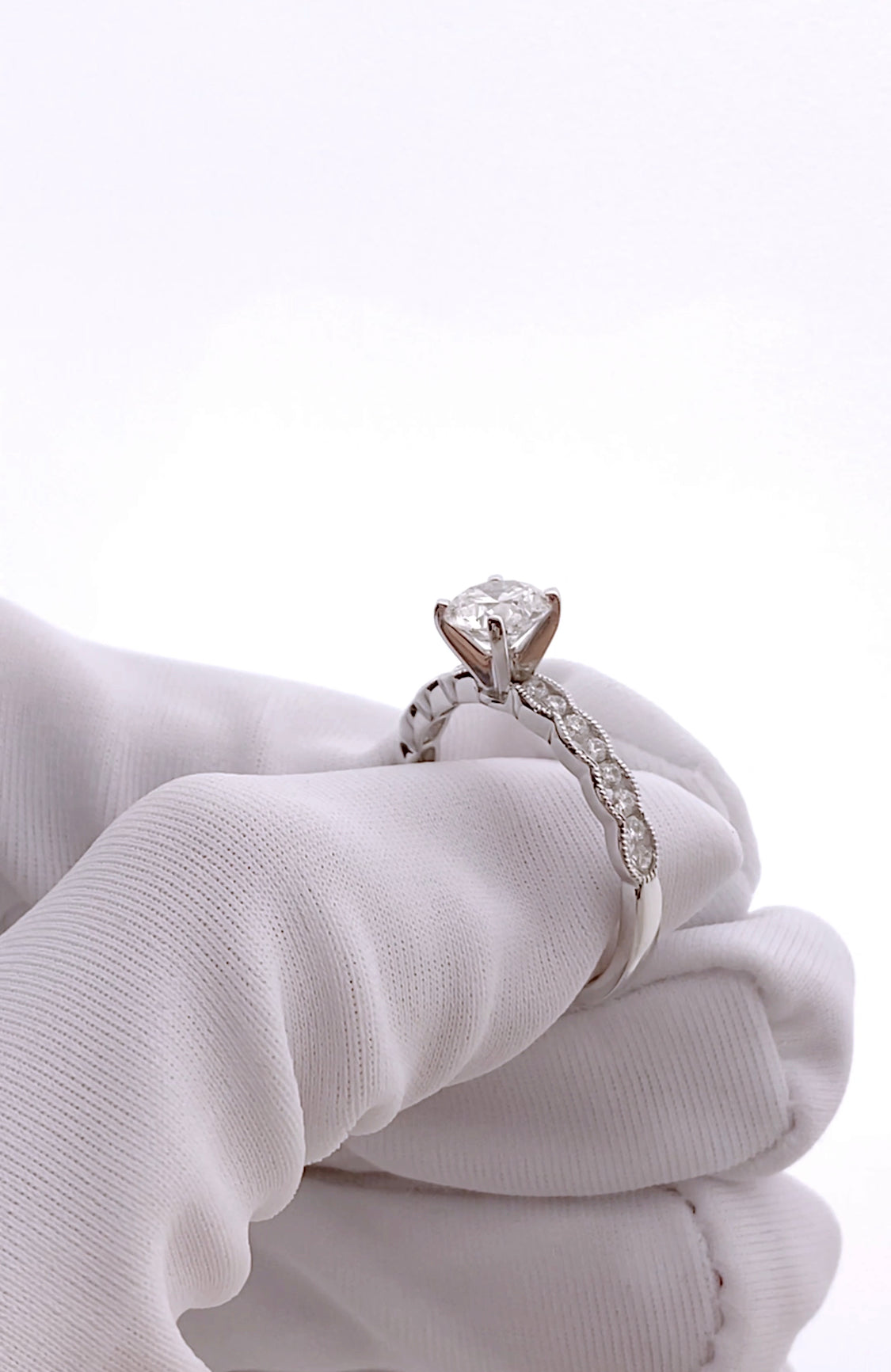 GIA Certified Round Brilliant Diamond with Diamond Band in 18K White Gold #251