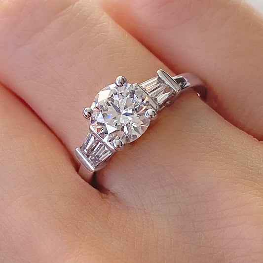 GIA Certified 1.20ct Centre Diamond with Tapered Baguettes Side Diamonds in 18K White Gold #276