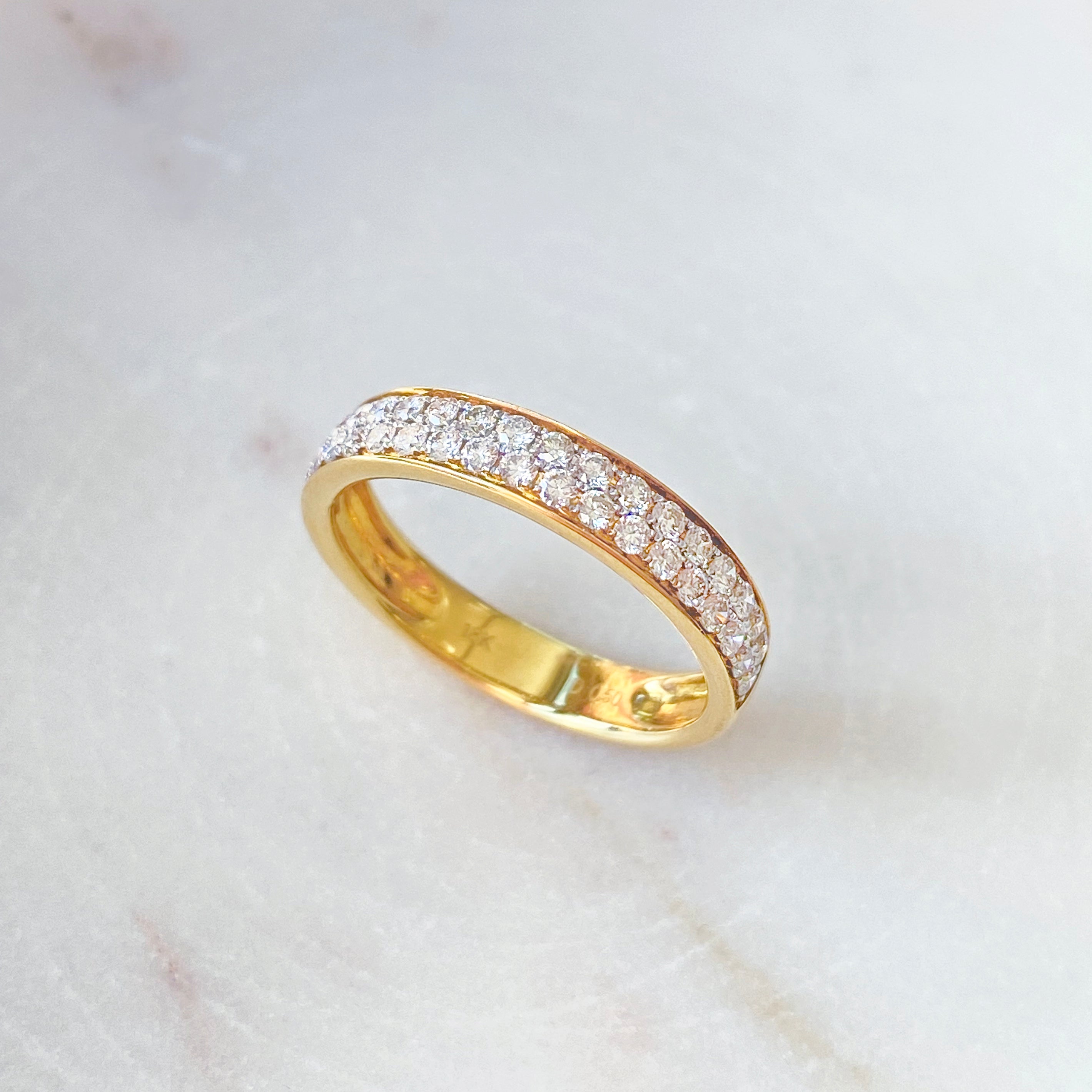 18K Yellow Gold Two Row Pav Diamond Ring 13