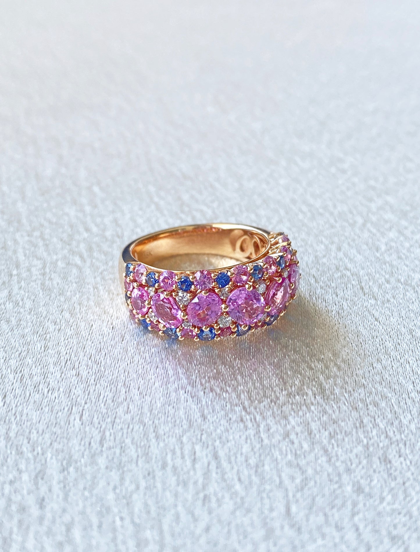 Pink Sapphire & Blue Sapphire with Diamond Ring in 18K Rose Gold  #304