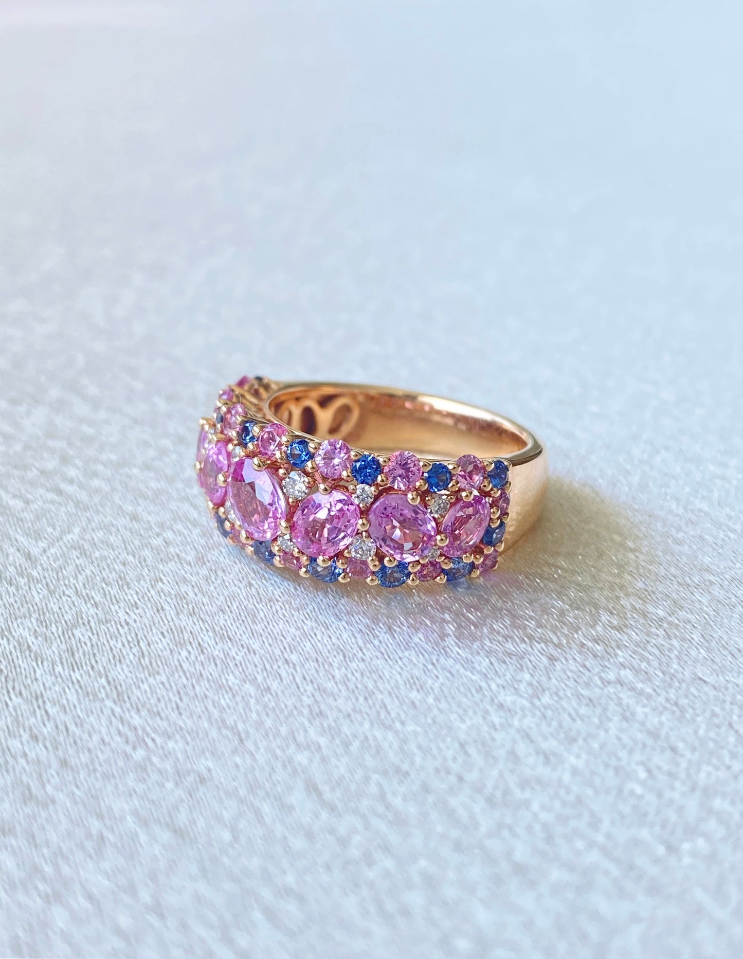 Pink Sapphire & Blue Sapphire with Diamond Ring in 18K Rose Gold  #304